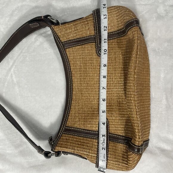 Fossil Straw Leather Multi Compartment Satchel Shoulder Bag Brown Lined 14x8 - Picture 7 of 16